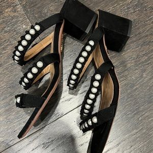 Aquazzura sandals-slide style with 1.5 inch heel. Embellished straps